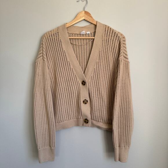 GAP Sweaters - GAP Women's Open Knit Cardigan V-Neck Button Down Large Tan Beach Summer